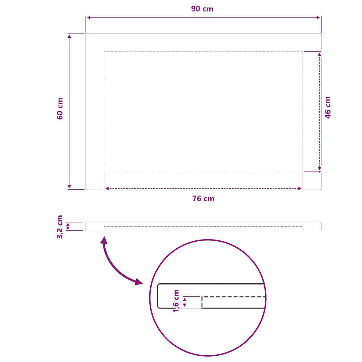 Rectangular Table Top 90 x 60 x 3.2 cm Rectangular