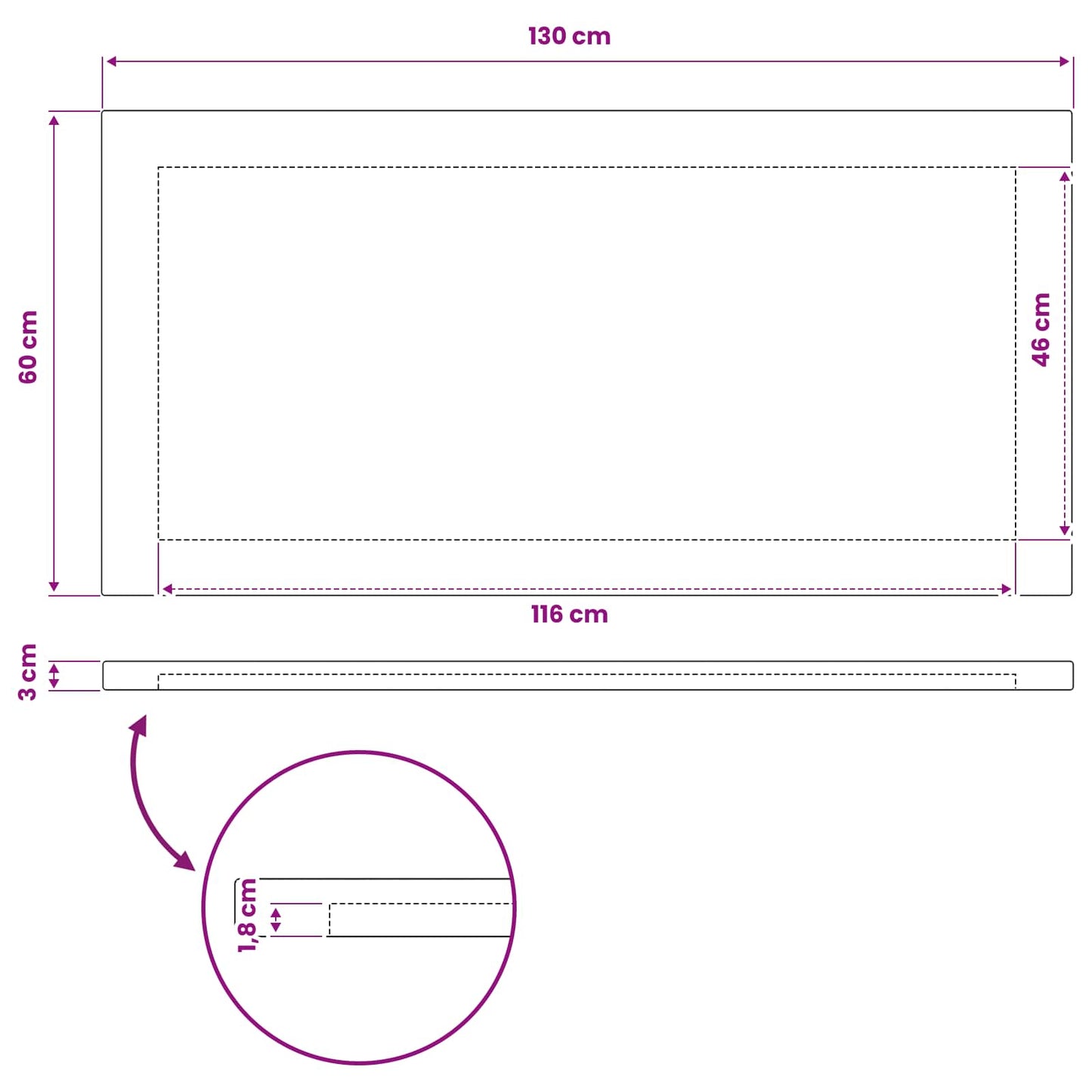 Rectangular Table Top 130 x 60 x 3.5 cm Rectangular Dark Brown