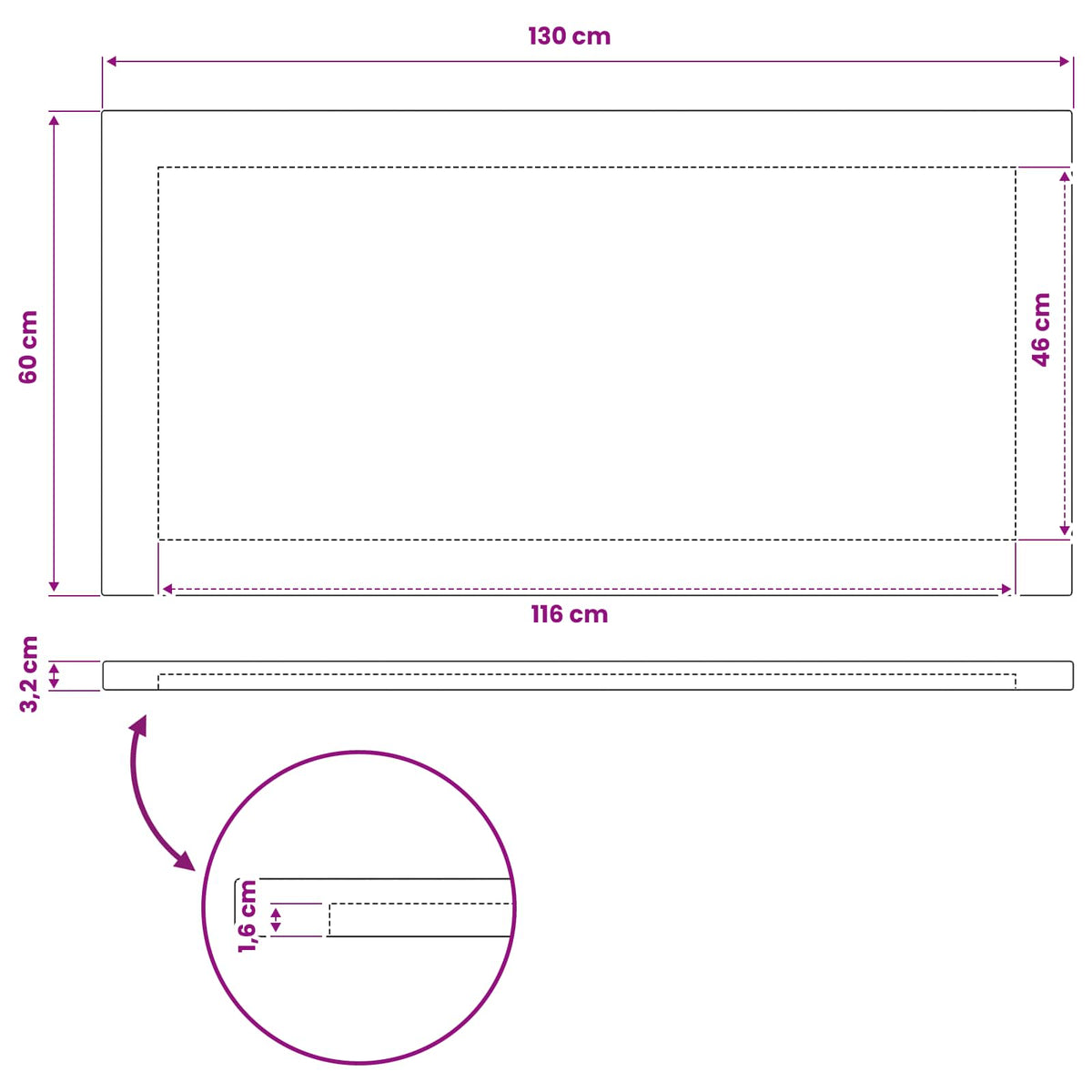 Rectangular Table Top 130 x 60 x 3.2 cm Rectangular