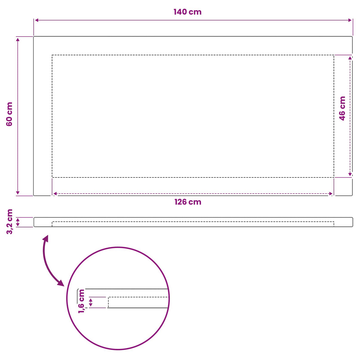 Rectangular Table Top 140 x 60 x 3.2 cm Rectangular