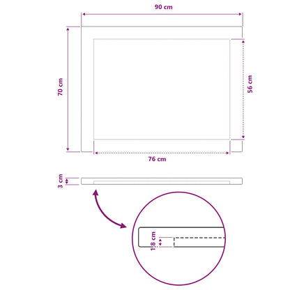 Rectangular Table Top 90 x 70 x 3.5 cm Rectangular White