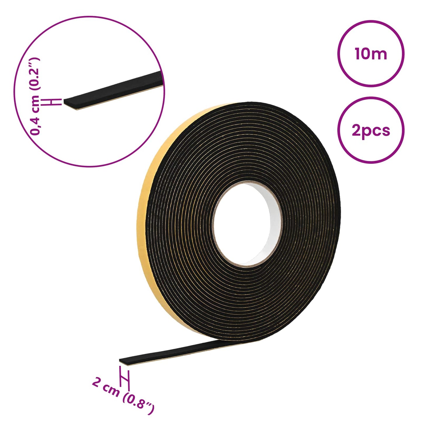 Self-adhesive Foam Tape 2 pcs Black 20mm x 10m CR Foam