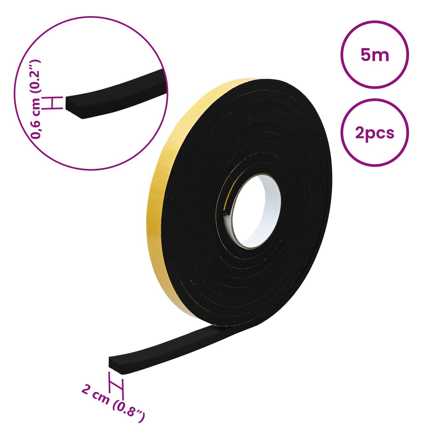 Self-adhesive Foam Tape 2 pcs Black 20mm x 5m CR Foam