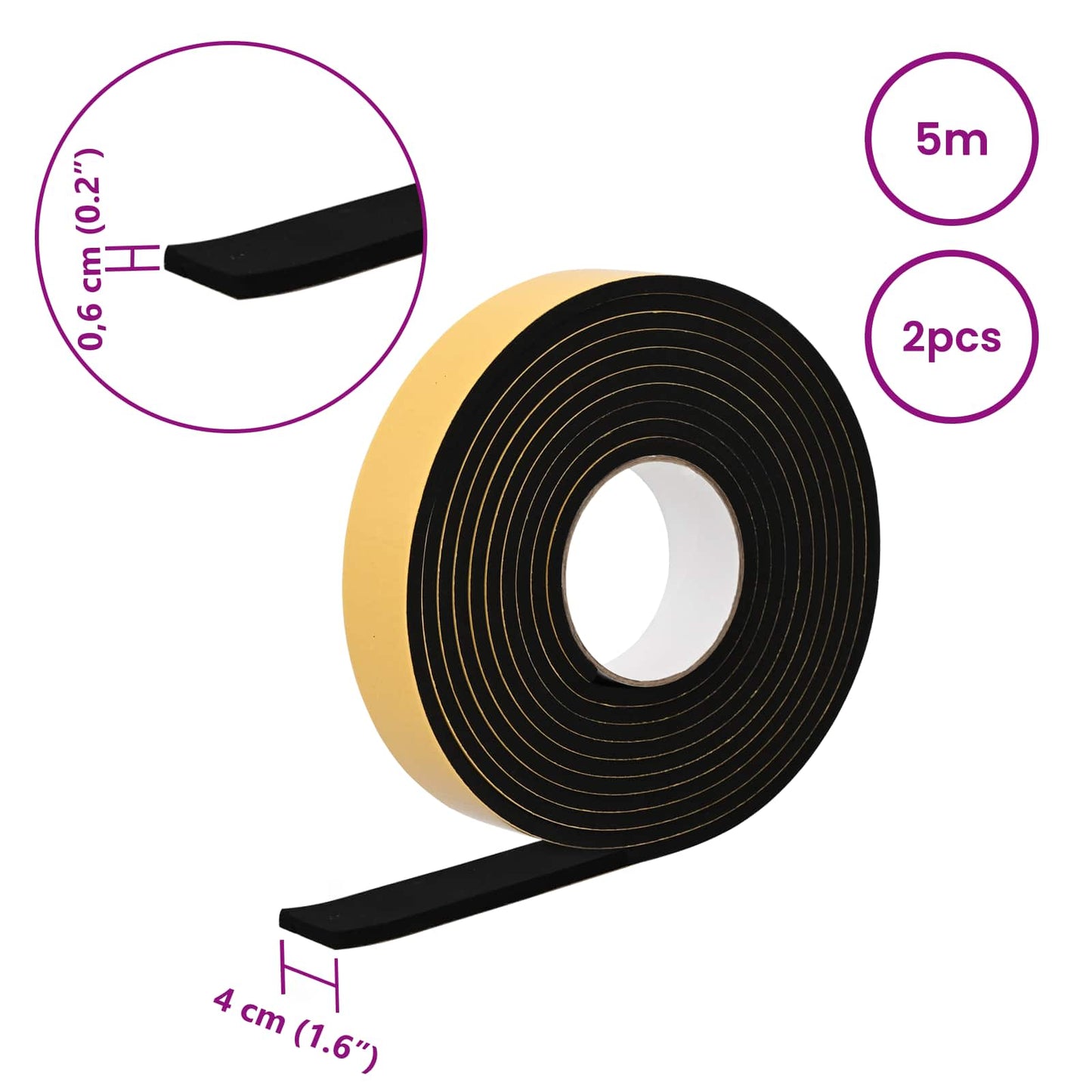 Self-adhesive Foam Tape 2 pcs Black 40mm x 5m CR Foam