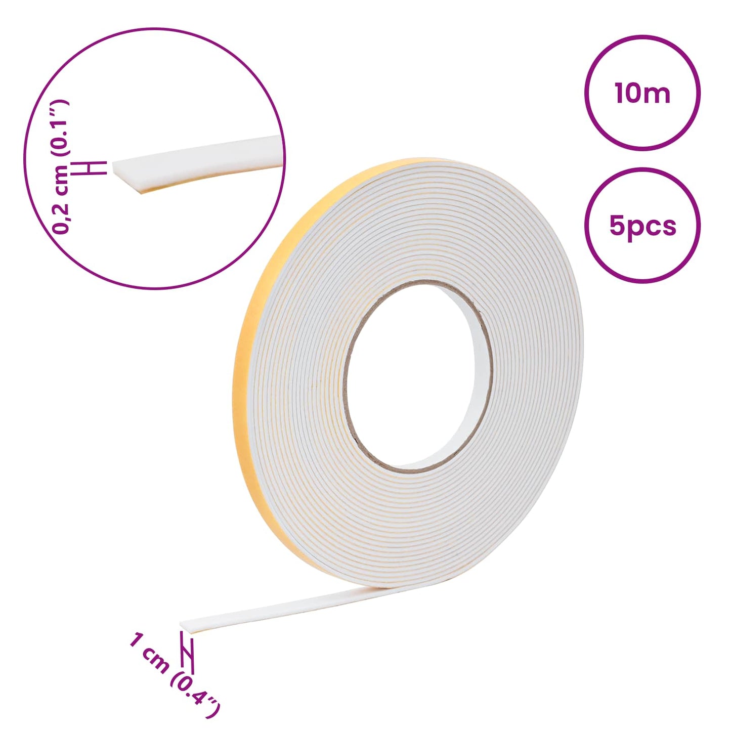 Self-adhesive Foam Tape 5 pcs White 10mm x 10m CR Foam