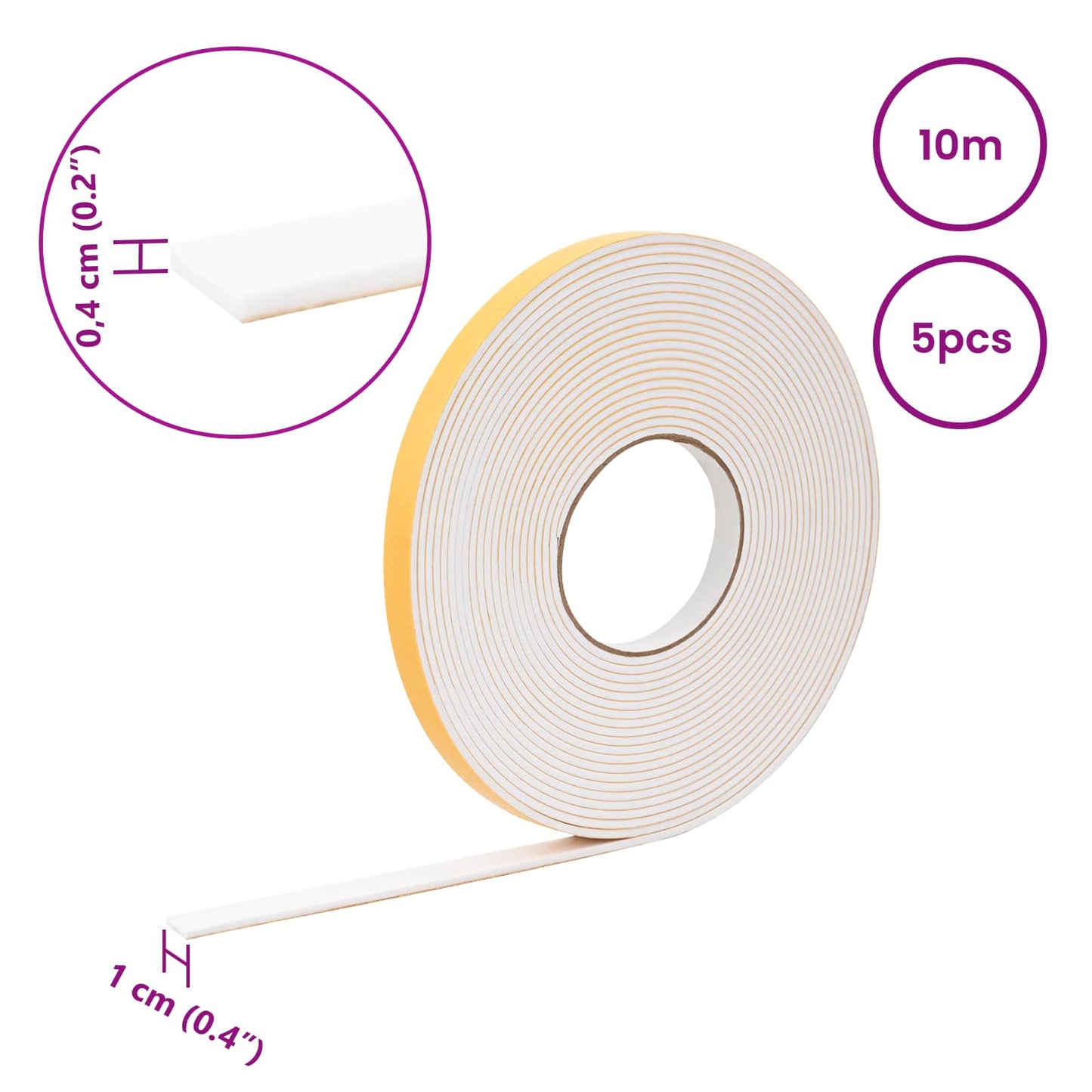 Self-adhesive Foam Tape 5 pcs White 10mm x 10m CR Foam