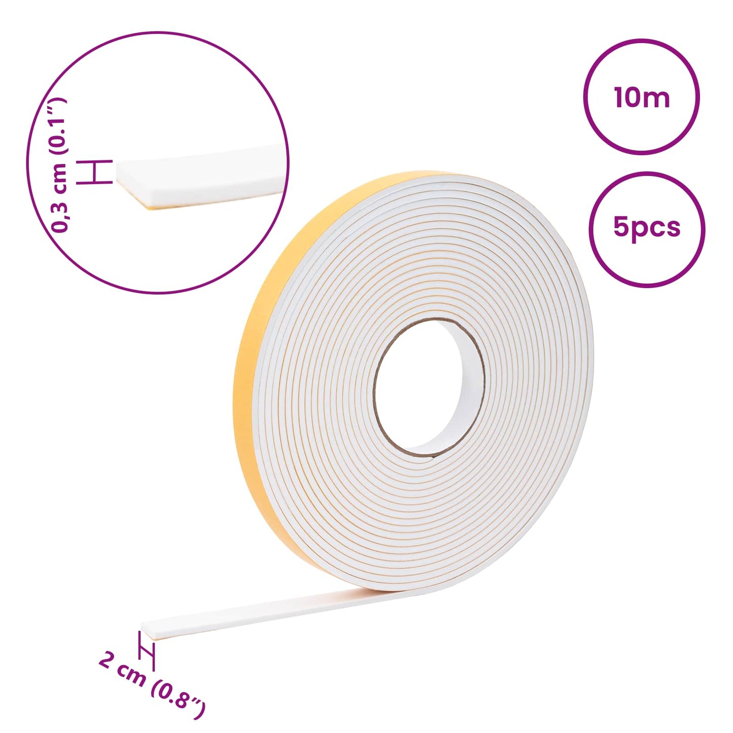Self-adhesive Foam Tape 5 pcs White 20mm x 10m CR Foam