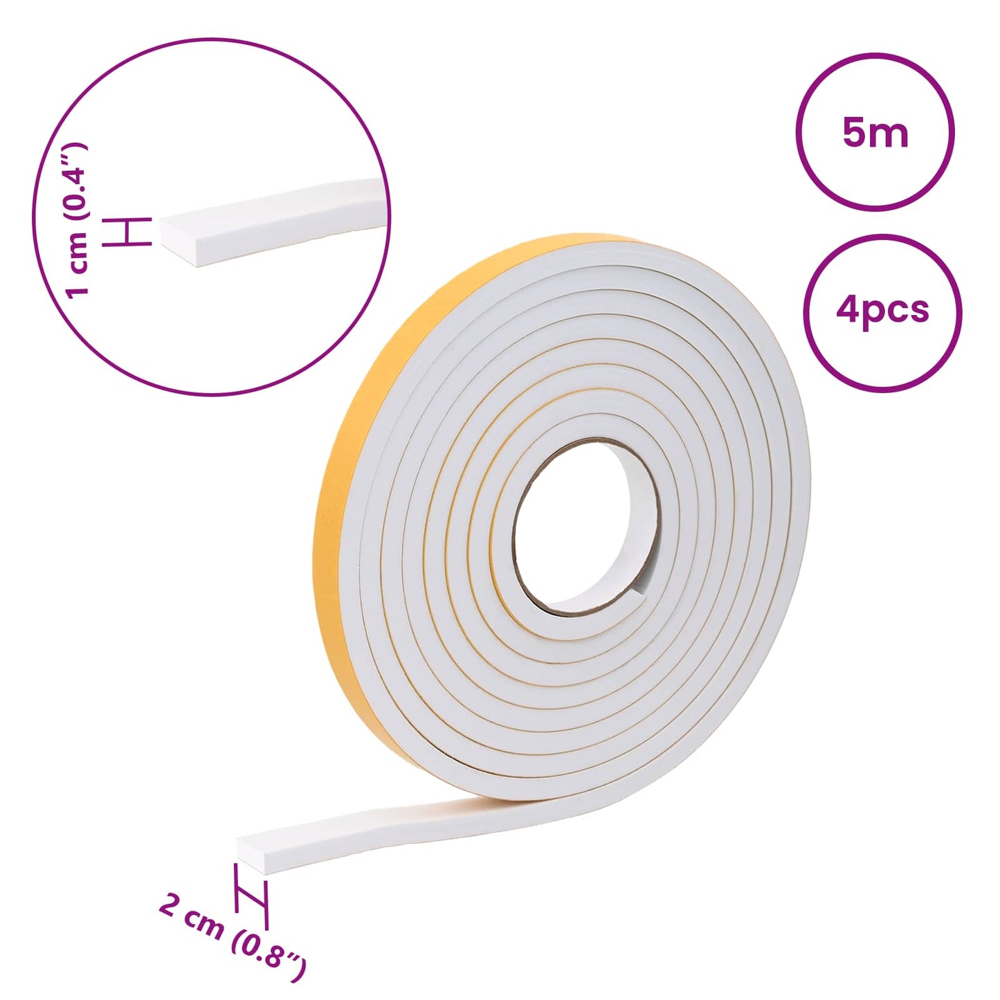 Self-adhesive Foam Tape 4 pcs White 20mm x 5m CR Foam