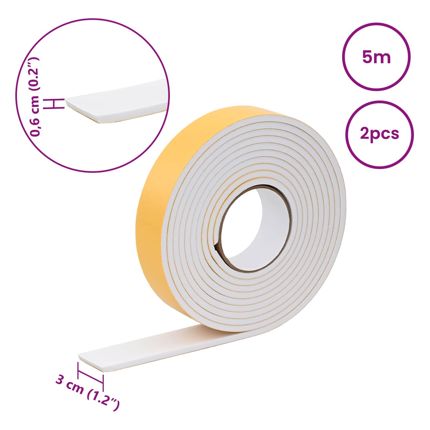 Self-adhesive Foam Tape 2 pcs White 30mm x 5m CR Foam