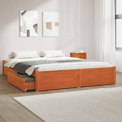 Bed Frame with Drawer Wax Brown 120 x 200 cm Solid Pine Wood