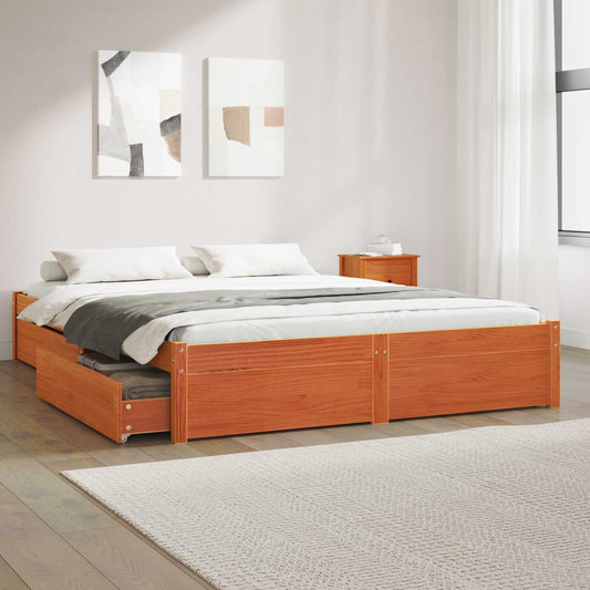 Bed Frame with Drawer Wax Brown 120 x 200 cm Solid Pine Wood