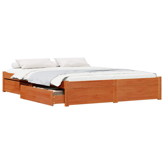 Bed Frame with Drawer Wax Brown 120 x 200 cm Solid Pine Wood