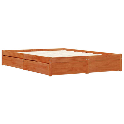 Bed Frame with Drawer Wax Brown 120 x 200 cm Solid Pine Wood