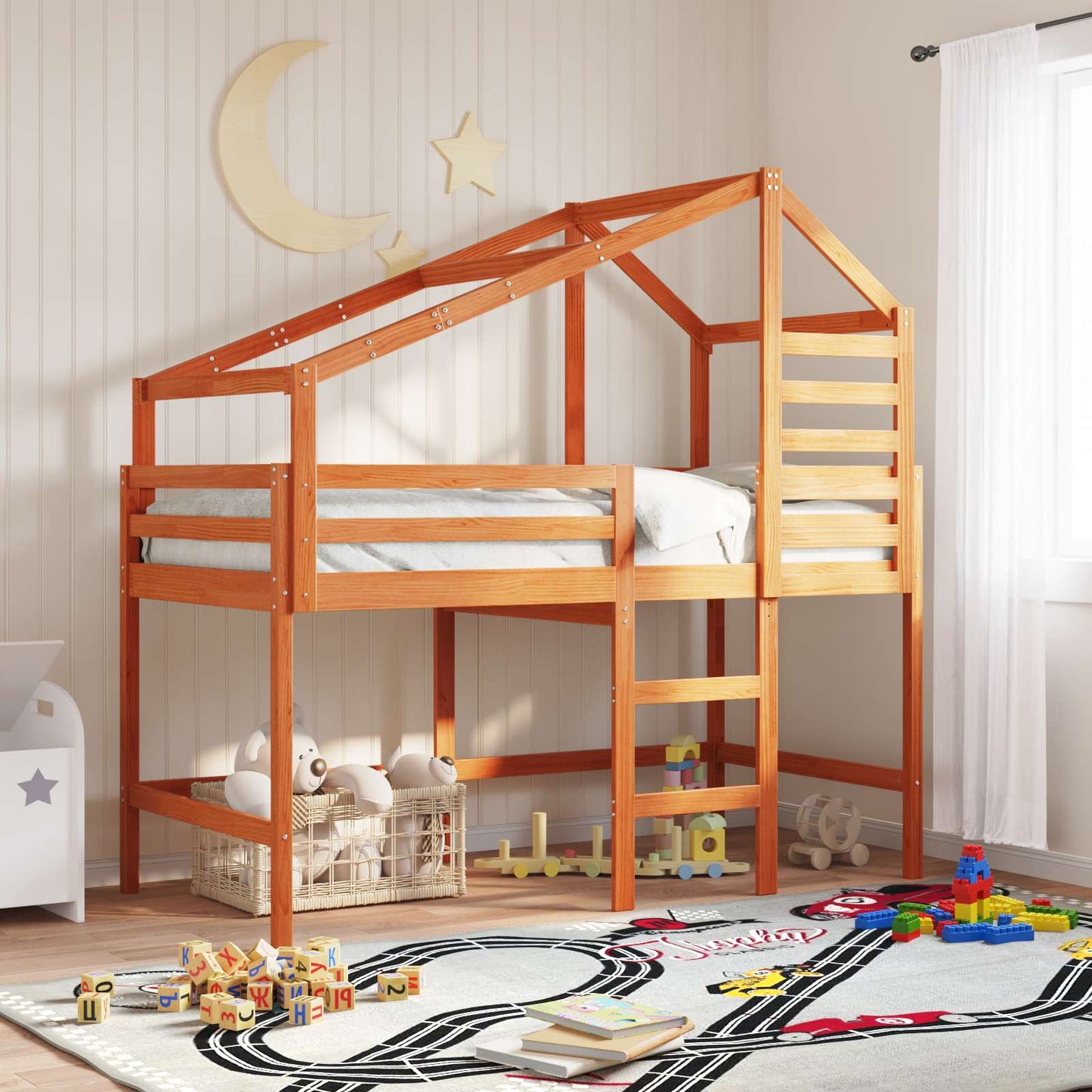 Loft Bed Frame Wax Brown 90 x 190 cm Solid Pine Wood