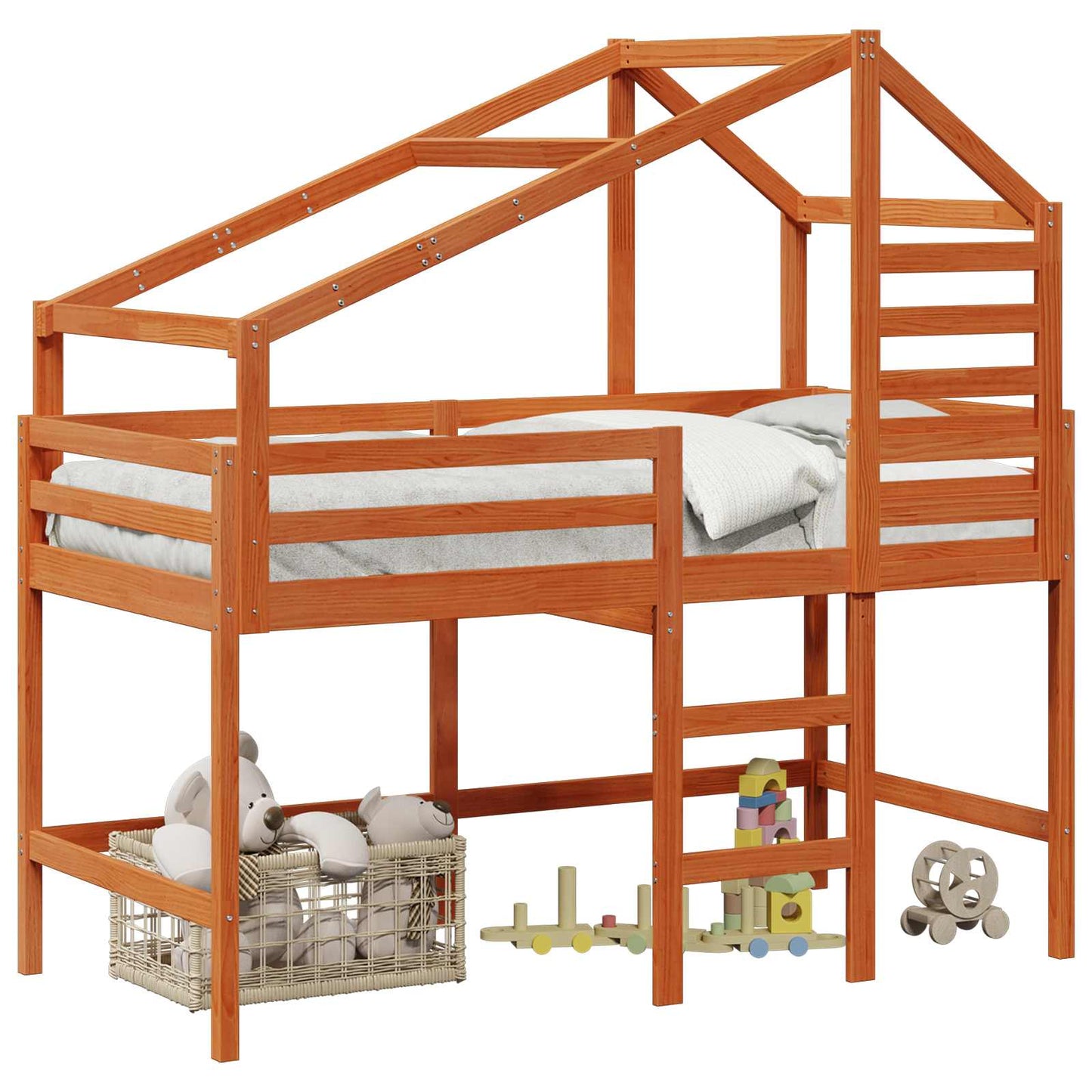 Loft Bed Frame Wax Brown 90 x 190 cm Solid Pine Wood