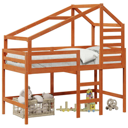 Loft Bed Frame Wax Brown 90 x 190 cm Solid Pine Wood