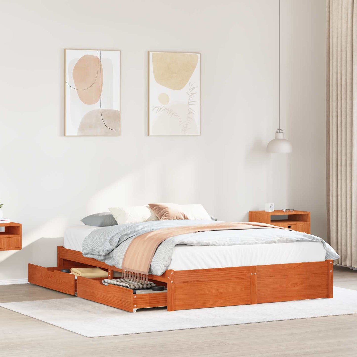 Bed Frame with Drawer Wax Brown 140 x 200 cm Solid Pine Wood