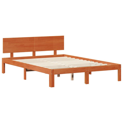 Bed Frame with Headboard 2 pcs Wax Brown Solid Pine Wood