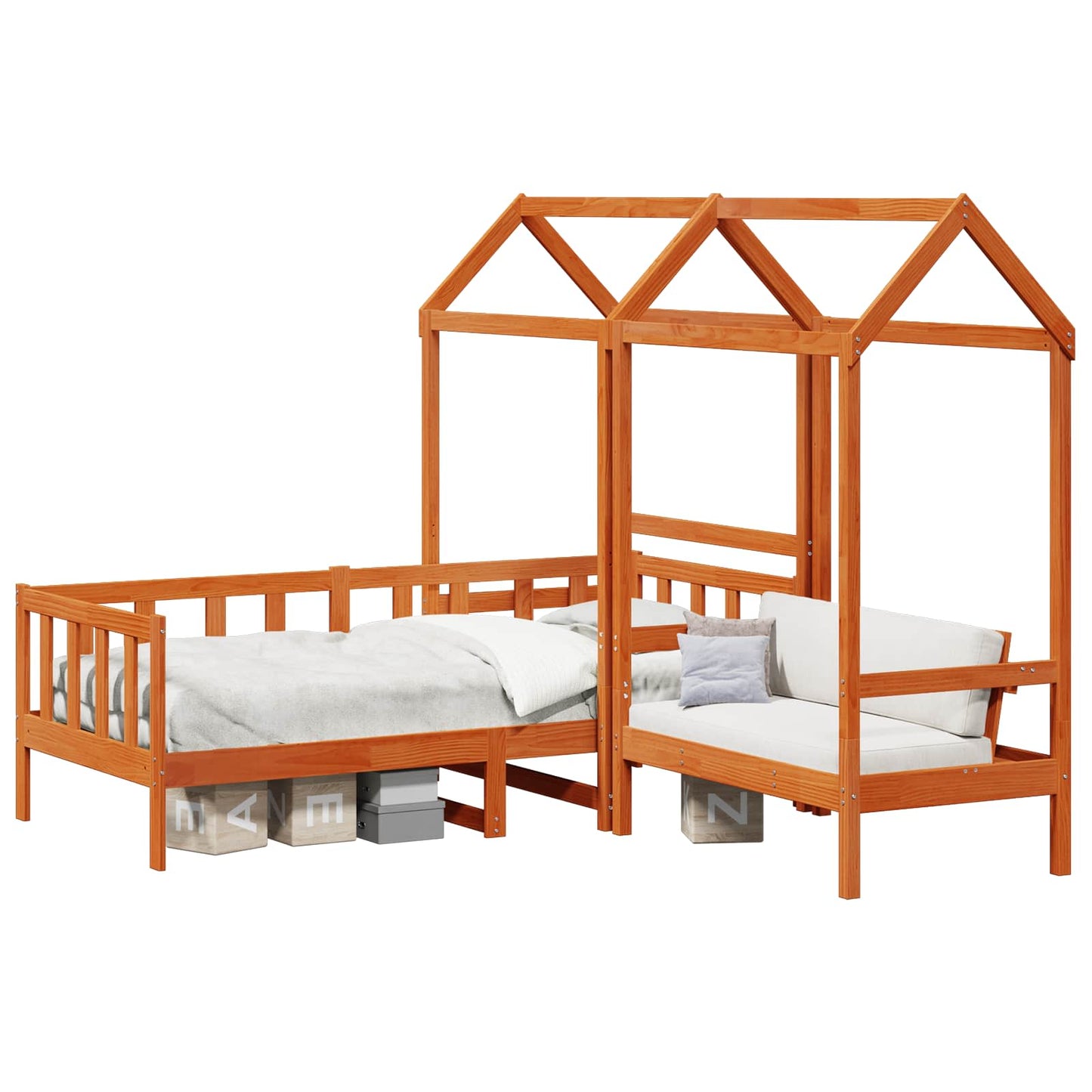 Day Bed Set Wax Brown 90 x 200 cm Solid Pine Wood