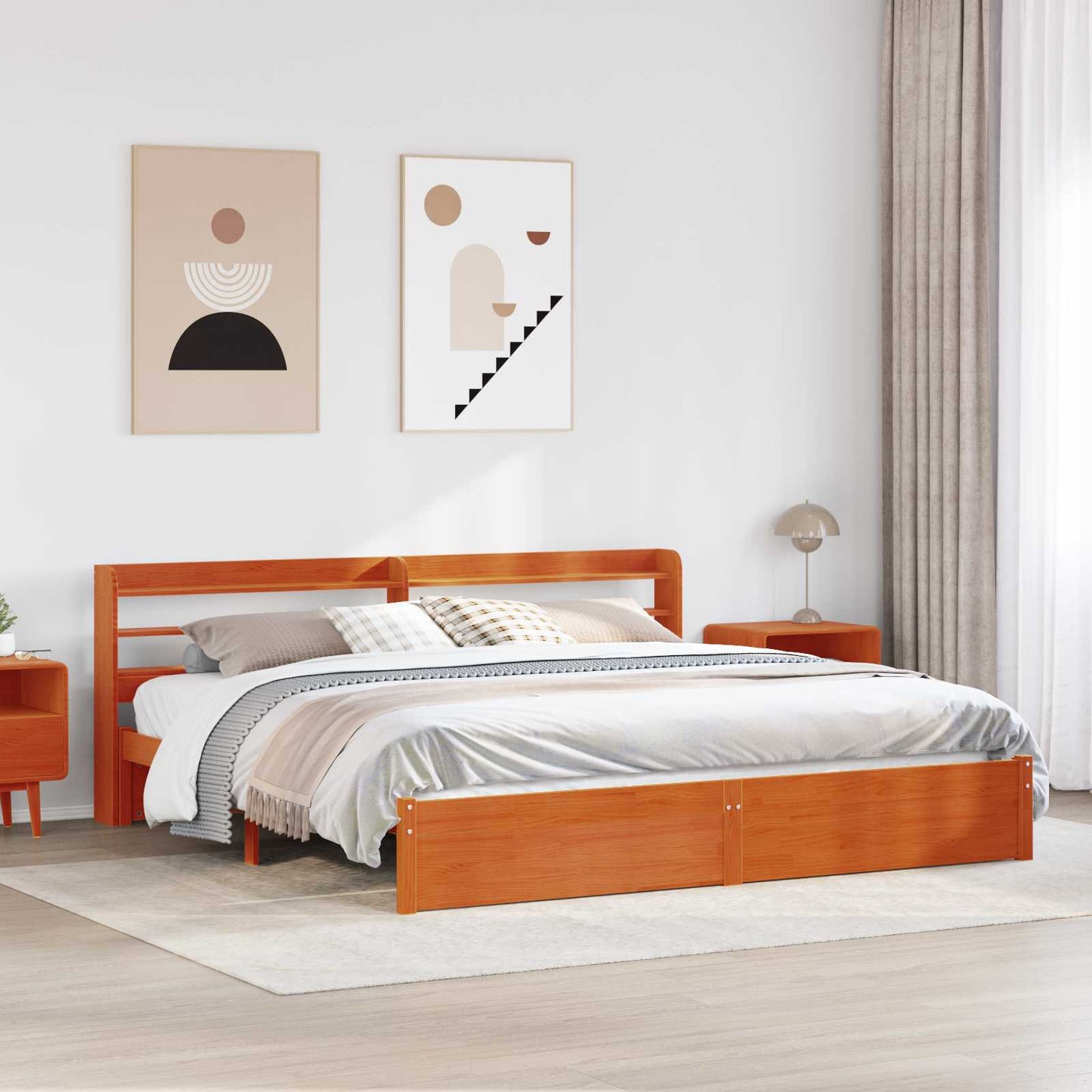 Bed Frame with Headboard 2 pcs Wax Brown Solid Pine Wood