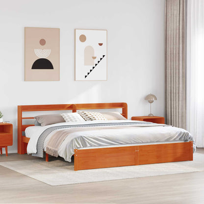 Bed Frame with Headboard 2 pcs Wax Brown Solid Pine Wood