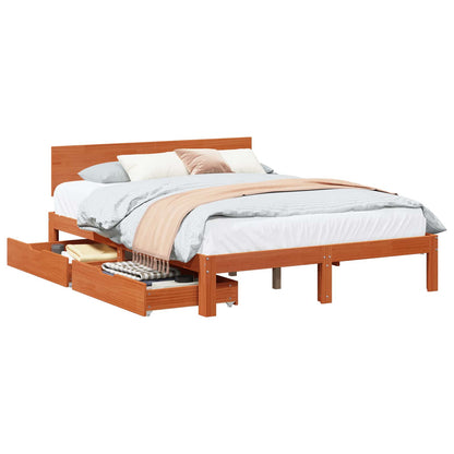 Bed Frame with Headboard 3 pcs Wax Brown Solid Pine Wood
