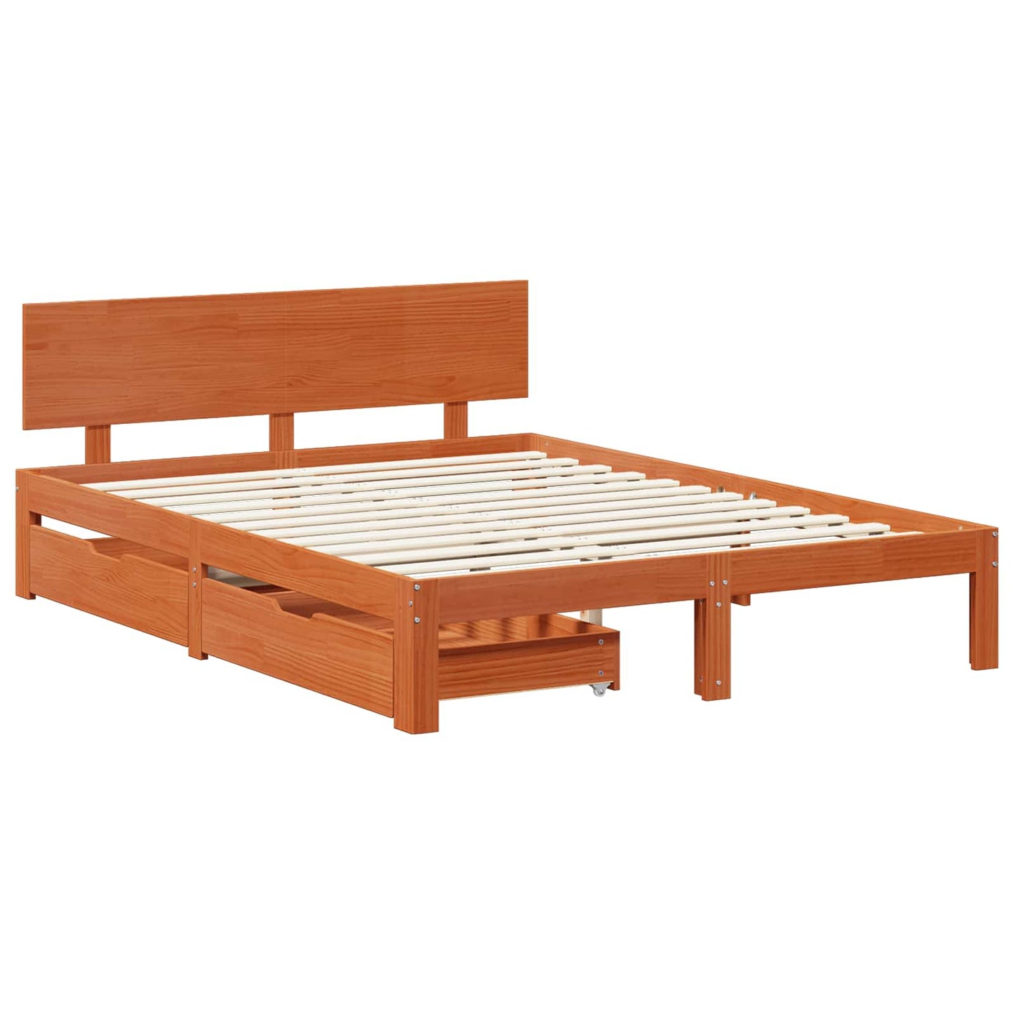 Bed Frame with Headboard 3 pcs Wax Brown Solid Pine Wood