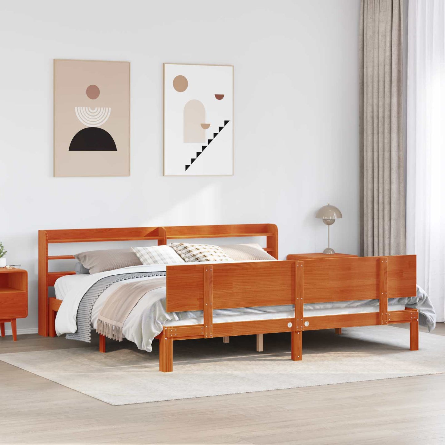 Bed Frame with Headboard 2 pcs Wax Brown Solid Pine Wood