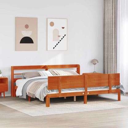 Bed Frame with Headboard 2 pcs Wax Brown Solid Pine Wood