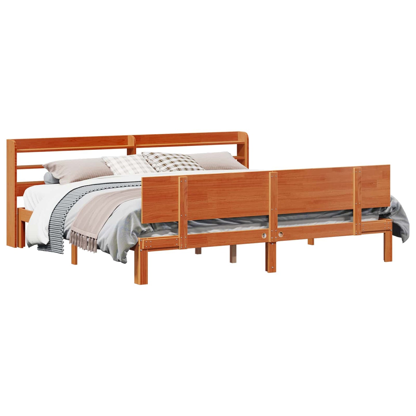 Bed Frame with Headboard 2 pcs Wax Brown Solid Pine Wood
