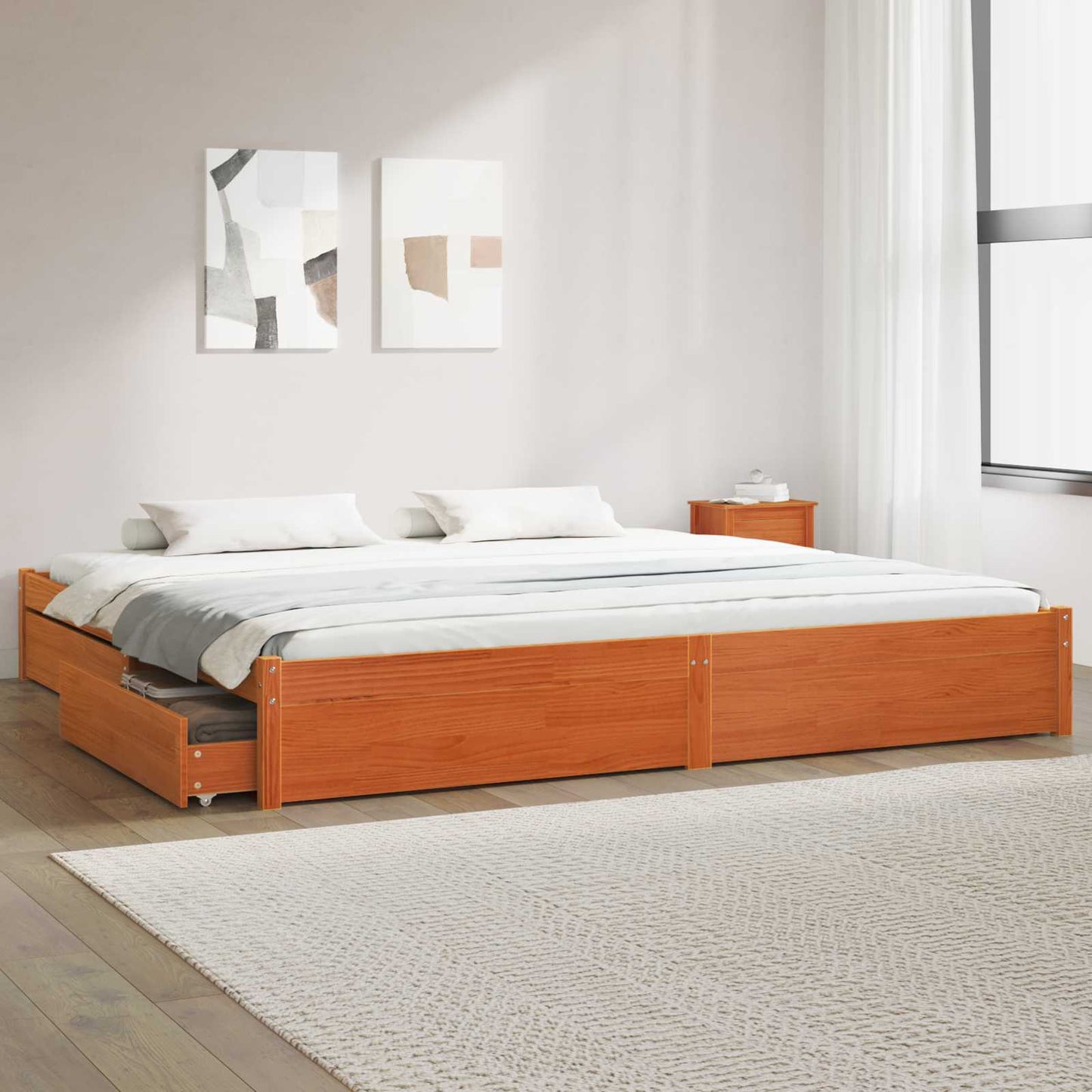 Bed Frame with Drawer Wax Brown 180 x 200 cm Solid Pine Wood