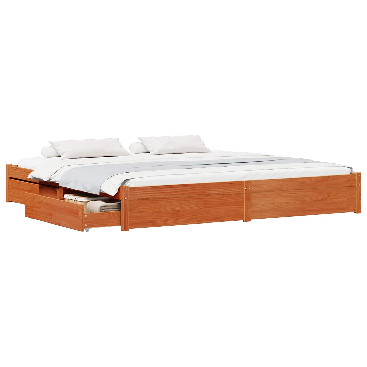 Bed Frame with Drawer Wax Brown 180 x 200 cm Solid Pine Wood