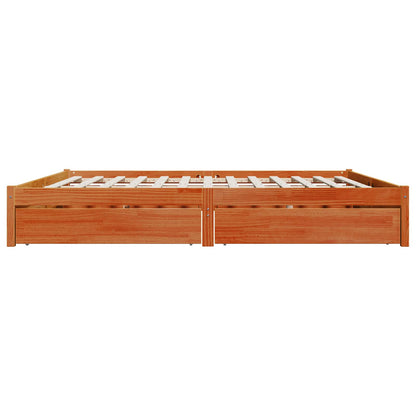 Bed Frame with Drawer Wax Brown 180 x 200 cm Solid Pine Wood