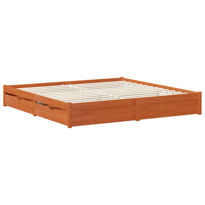 Bed Frame with Drawer Wax Brown 200 x 200 cm Solid Pine Wood