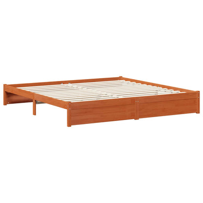 Bed Frame with Drawer Wax Brown 200 x 200 cm Solid Pine Wood