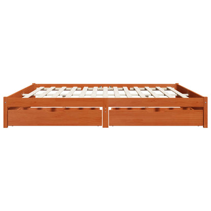 Bed Frame with Drawer Wax Brown 200 x 200 cm Solid Pine Wood