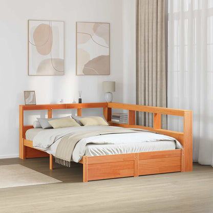 Bookcase Bed 2 pcs Wax Brown 200 x 150 cm Solid Pine Wood