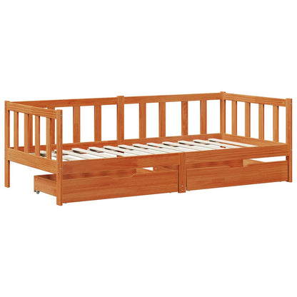 Daybed with Headboard 3 pcs Wax Brown Solid Pine Wood