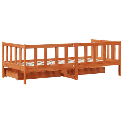 Daybed with Headboard 3 pcs Wax Brown Solid Pine Wood