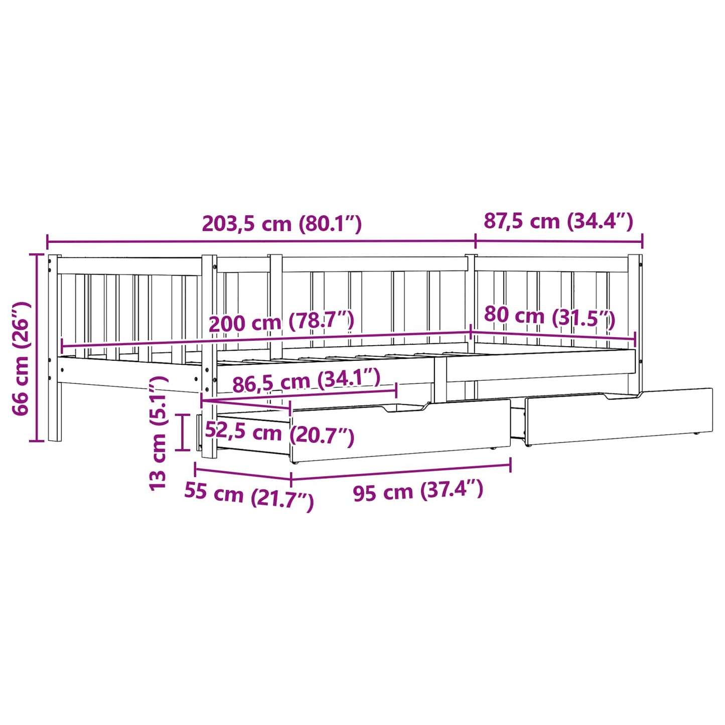 Daybed with Headboard 3 pcs Wax Brown Solid Pine Wood
