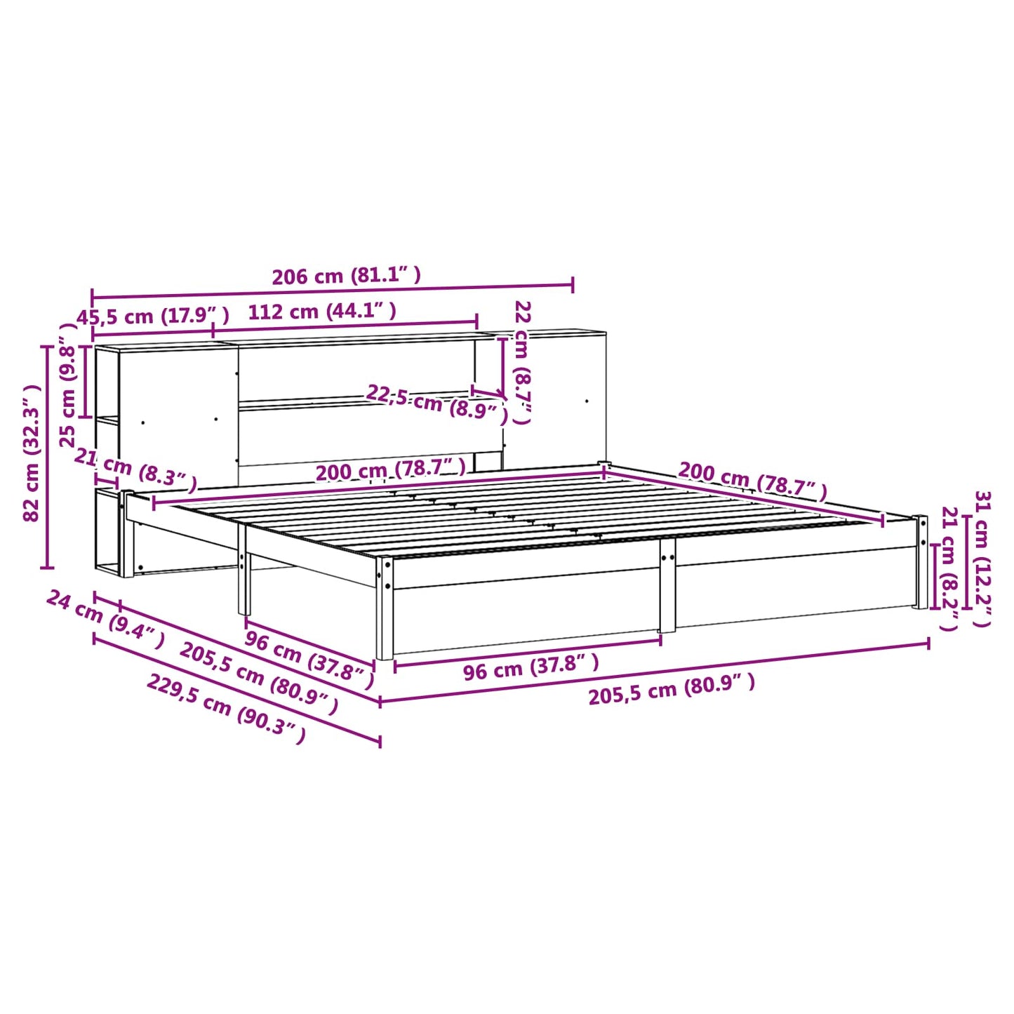 Bed Frame with Storage Headboard with Headboard 2 pcs Wax Brown