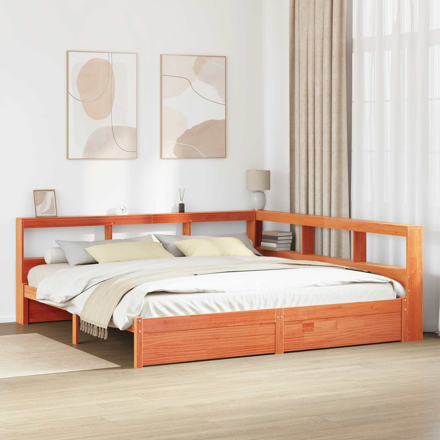 Bookcase Bed 2 pcs Wax Brown 200 x 200 cm Solid Pine Wood