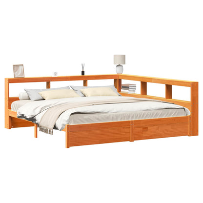 Bookcase Bed 2 pcs Wax Brown 200 x 200 cm Solid Pine Wood
