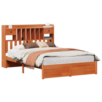Bookcase Bed Frame Wax Brown 200 x 160 cm Solid Pine Wood