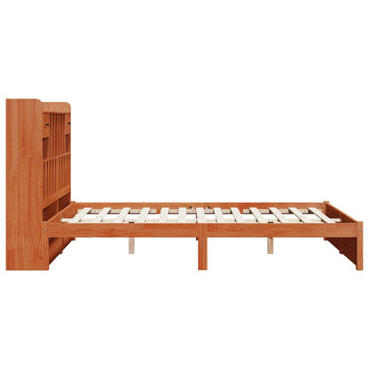 Bookcase Bed Frame Wax Brown 200 x 160 cm Solid Pine Wood