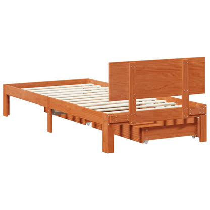 Bed Frame with Headboard 3 pcs Wax Brown Solid Pine Wood