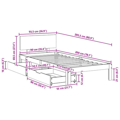 Bed Frame with Headboard 3 pcs Wax Brown Solid Pine Wood