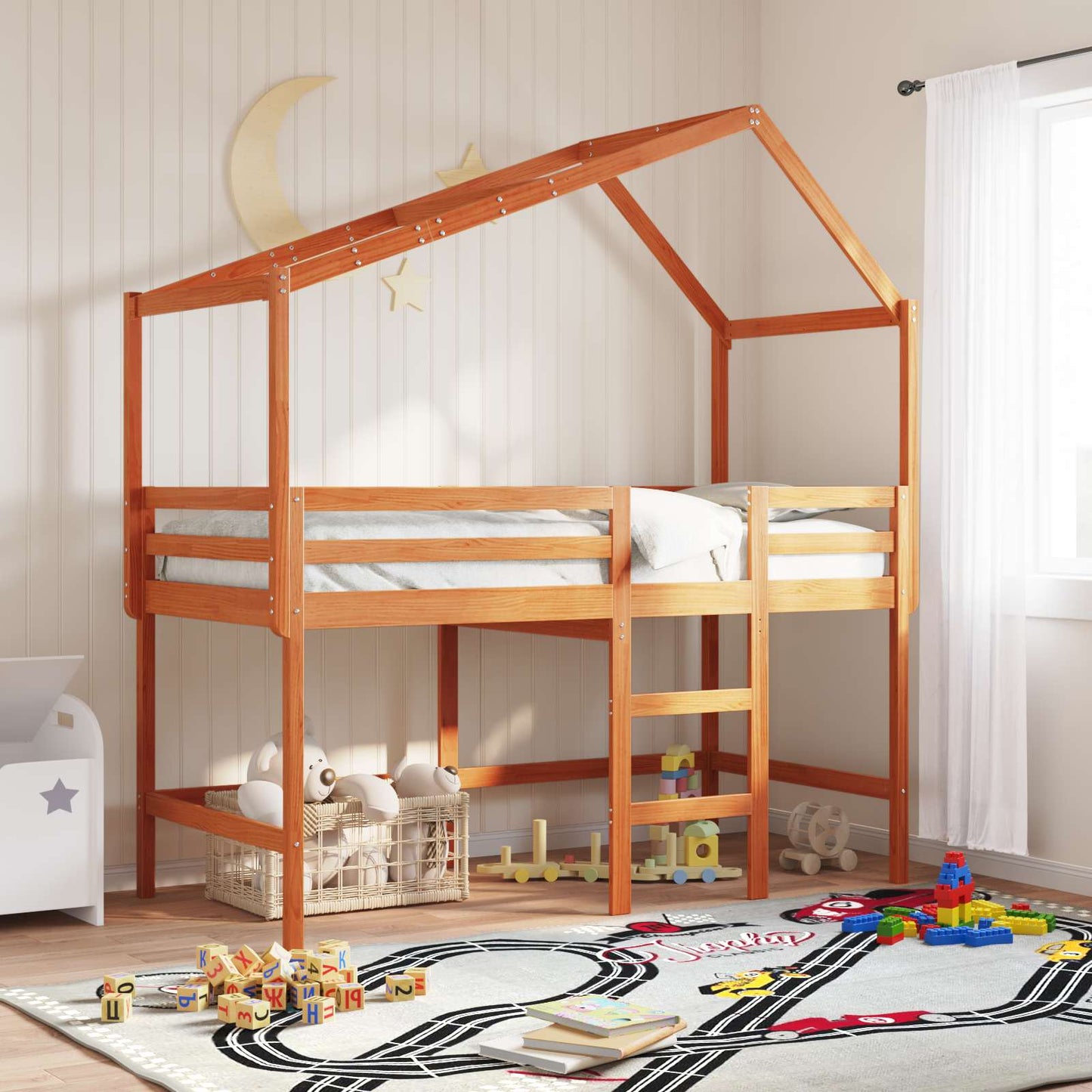 Loft Bed Frame Wax Brown 90 x 190 cm Solid Pine Wood