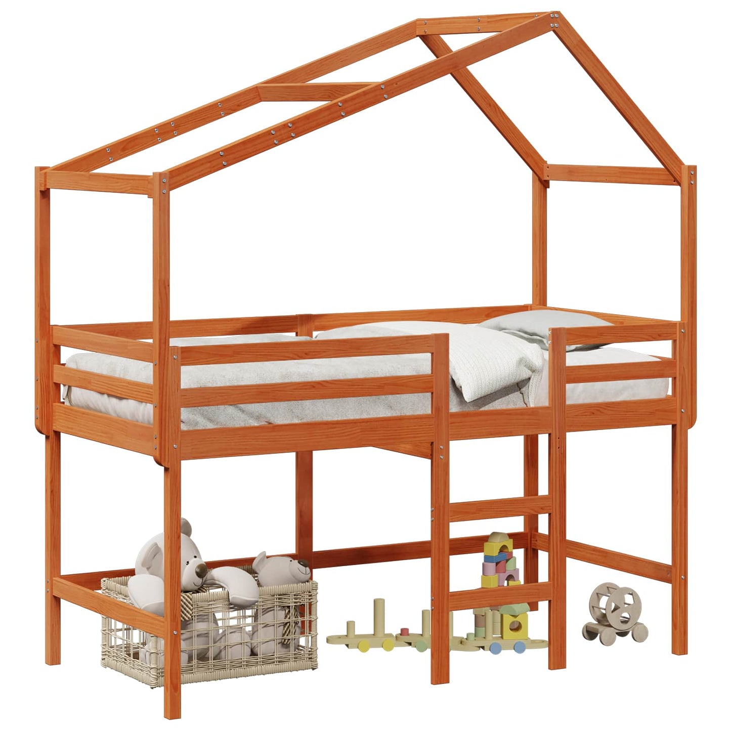 Loft Bed Frame Wax Brown 90 x 190 cm Solid Pine Wood