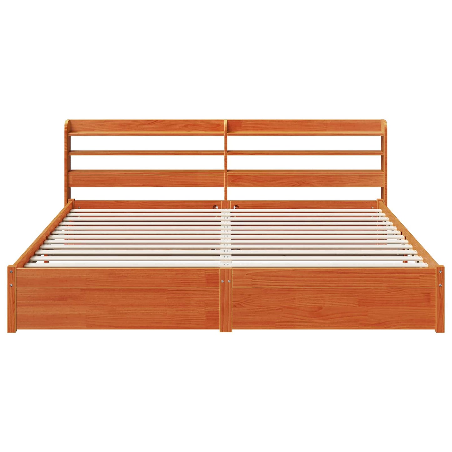 Bed Frame with Headboard Wax Brown 200 x 200 cm Solid Pine Wood